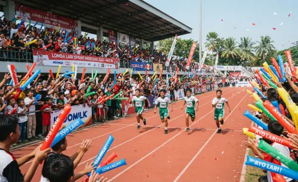 Balon Tepuk Bangka sebagai media pendukung pada saat event lomba lari sprint.