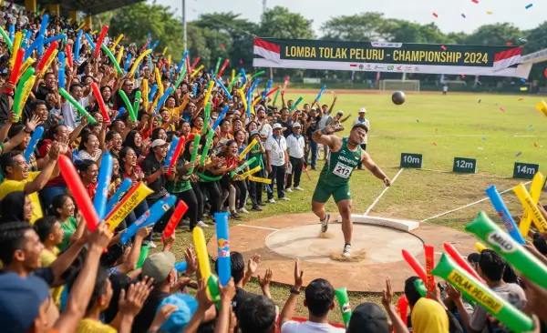 Balon Tepuk Bangka menambah semangat peserta lomba tolak peluru.
