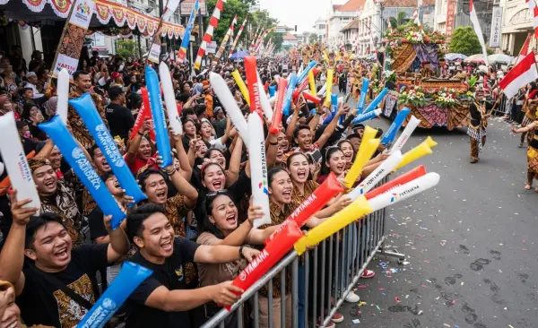 Balon Tepuk Batanghari digunakan peserta pada event karnaval untuk menambah semarak suasana.