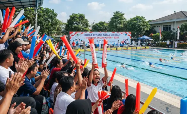 Balon Tepuk Bireuen sebagai media dukungan pada peserta lomba renang.