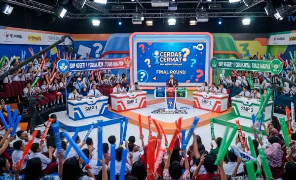 Balon Tepuk Bungo memberikan semangat peserta pada acara tv lomba cerdas cermat.