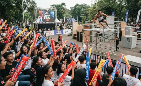 Balon Tepuk Cianjur menambah semangat peserta lomba parkour.