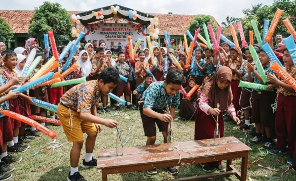 Balon Tepuk Mesuji menambah semangat para peserta lomba classmet sekolah.
