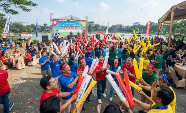 Balon Tepuk Mukomuko pada acara gathering dengan suasana yang lebih semarak.