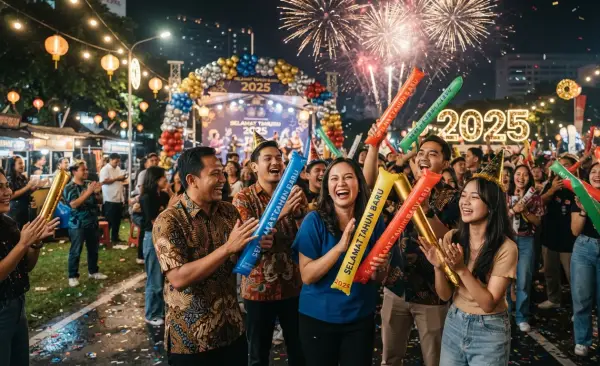 Balon Tepuk Nagan Raya menambah suasana lebih meriah pada acara perayaan tahun baru.