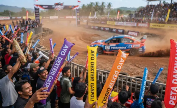 Balon Tepuk Natuna memberikan semangat kepada pembalap mobil offroad.