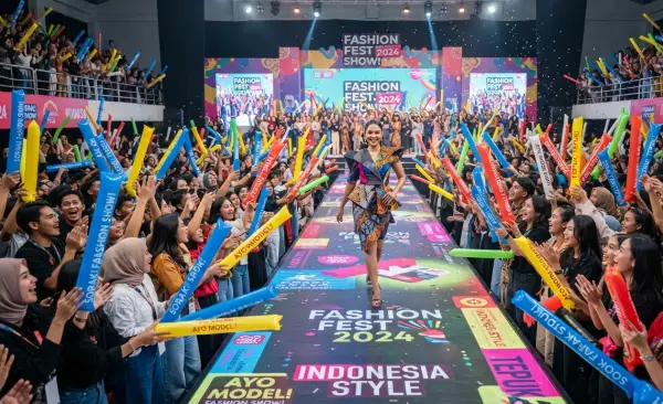 Balon Tepuk Natuna membuat acara fashion show menjadi lebih ramai dan semarak.