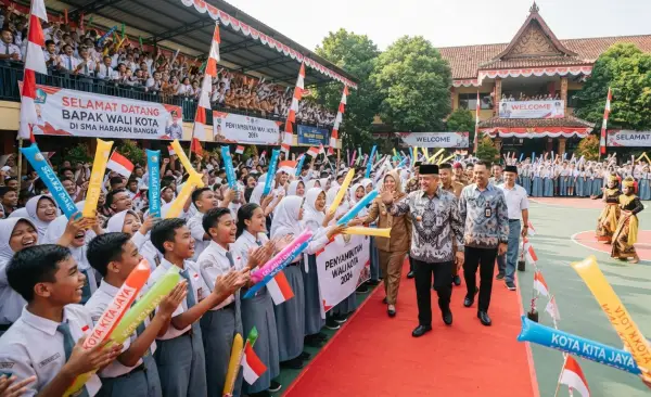 Balon Tepuk Subang digunakan para murid untuk menyambut kedatanan wali kota.
