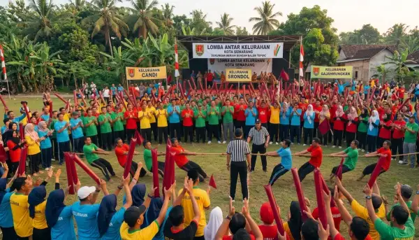 balon tepuk bombana sedang digunakan pada acara lomba antar kelurahan