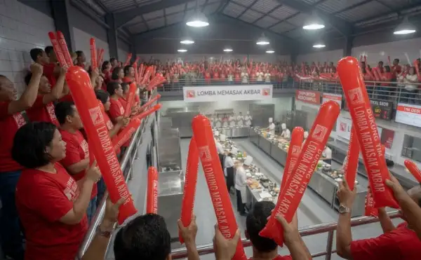 balon tepuk buton sedang digunakan pada acara lomba memasak