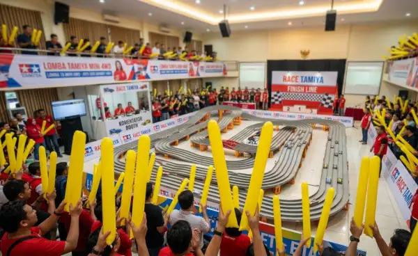 Suasana perlombaan Tamiya berlangsung meriah dengan penonton.
