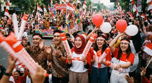 balon tepuk kudus saat digunakan peserta karnaval di desa