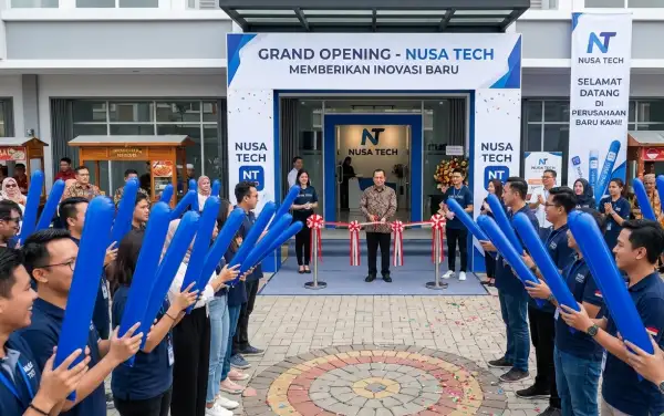 Tamu undangan mengikuti acara peresmian perusahaan.
