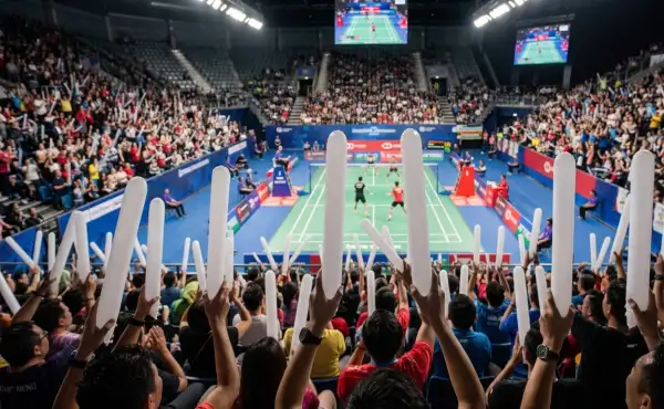 Penonton memberikan dukungan dalam pertandingan badminton.