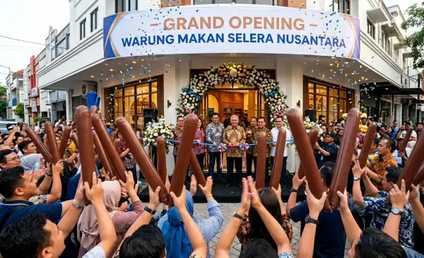 Peserta memerihakan acara peresmian rumah makan