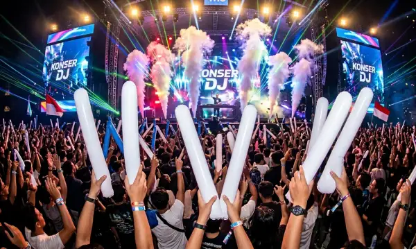 Balon tepuk putih digunakan penonton untuk menambah semarak suasana konser DJ.