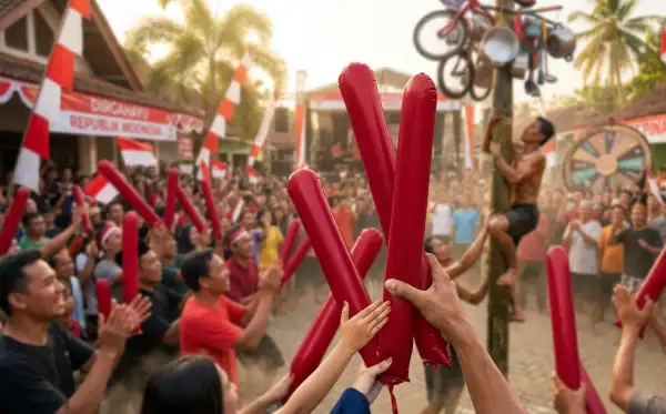 balon tepuk tojo una-una digunakan untuk lomba panjat pinang