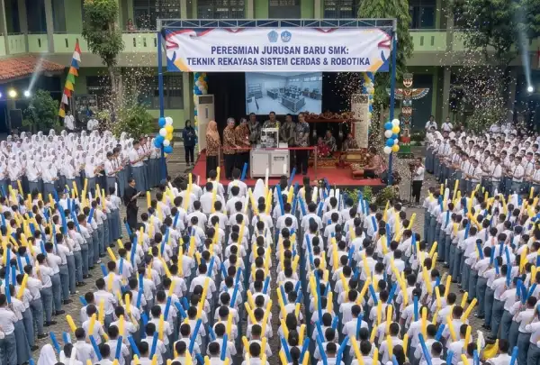 penggunaan balon tepuk tomohon saat acara peresmian kejuruan baru di sekolah