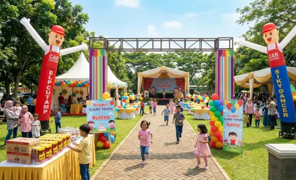 Balon Sky Dancer Pekanbaru memeriahkan acara perayaan ulang tahun.