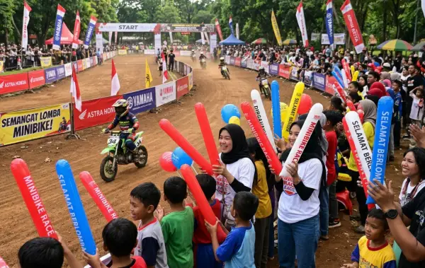 Balon promosi Jambi berupa balon tepuk yang digunakan penonton untuk menyemangati peserta lomba minibike.