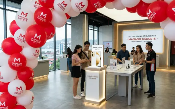 Balon merah dan putih dengan logo brand untuk memeriahkan acara peluncuran produk baru.