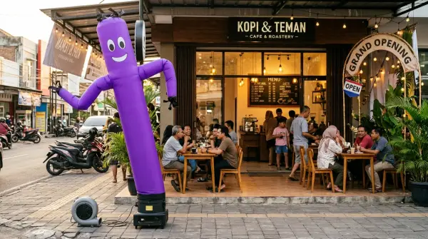 balon sky dancer malang digunakan untuk pembukaan coffee shop baru