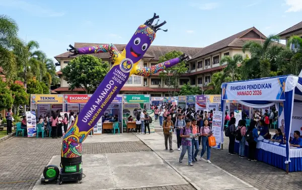 Bermotif warna-warni menarik perhatian pengunjung pada pameran pendidikan di halaman kampus Manado.