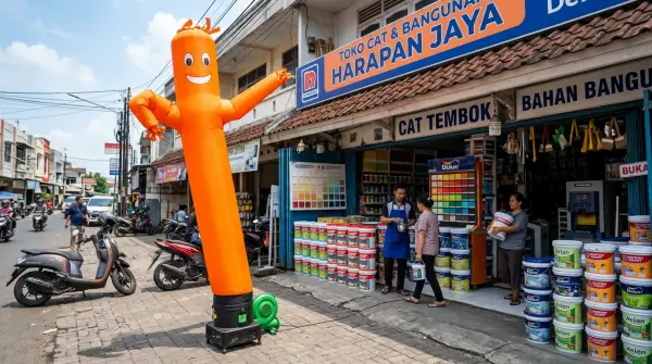 balon sky dancer semarang digunakan oleh toko cat untuk menarik pelanggan