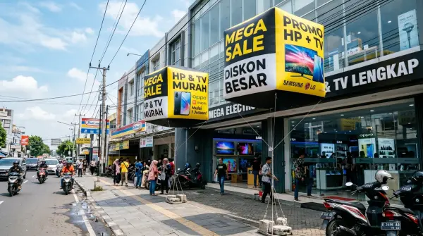 balon udara jakarta saat digunakan untuk menarik minat pembeli konter hp